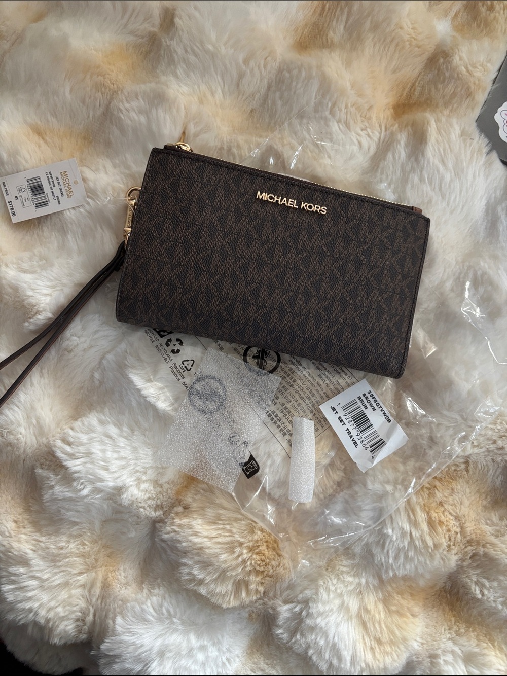 Michael Kors Brown Monogram Double Zip Wristlet